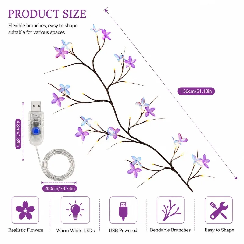 USB Butterfly Branch Fairy Lights LED Decorative Twig Lights for Bedroom Wall Wedding Christmas Home Indoor Party Decoration