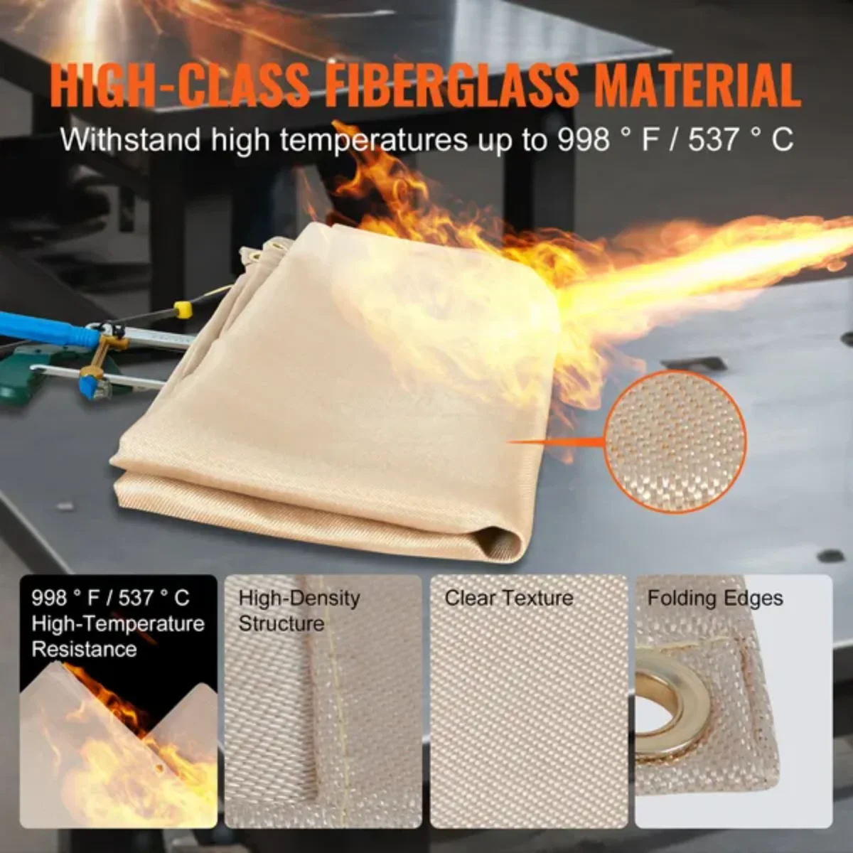 VEVOR 2-Pack 4x6-Foot Welding Blankets, Heat-Resistant up to 998°F, Fiberglass Flame-Retardant, with Metal Eyelets