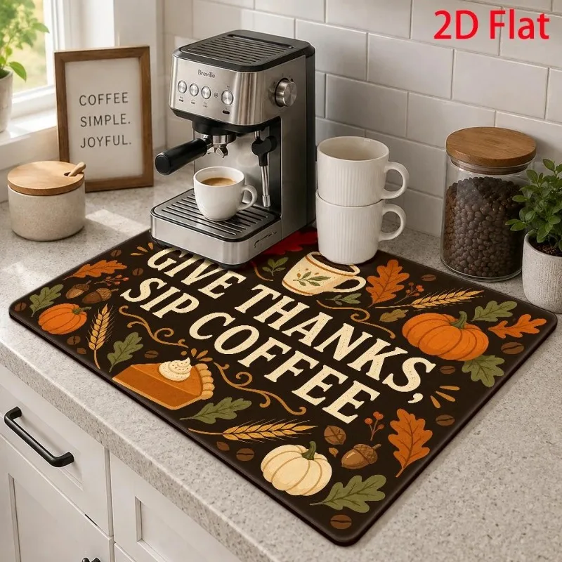 Coffee Bar Mat Winter Red Cardinal Bird Pinecone Water Absorbing Christmas Holly Berry Tea Runner