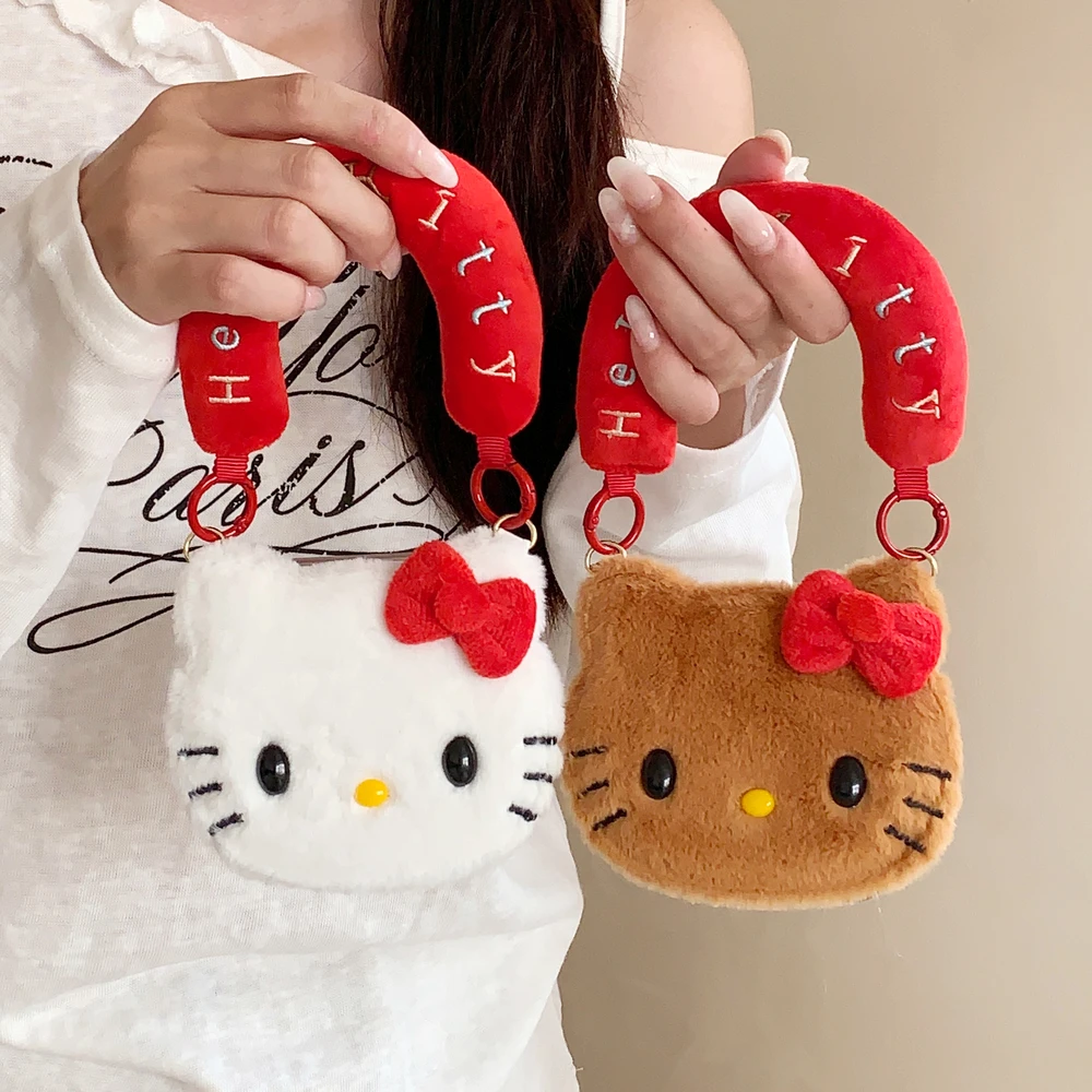 Cute Cartoon Sanrio Hello Kitty Card Wallet Pocket Phone Case For Samsung Galaxy Z Flip 7 6 5 4 3 Warm Winter Plush Soft Cover