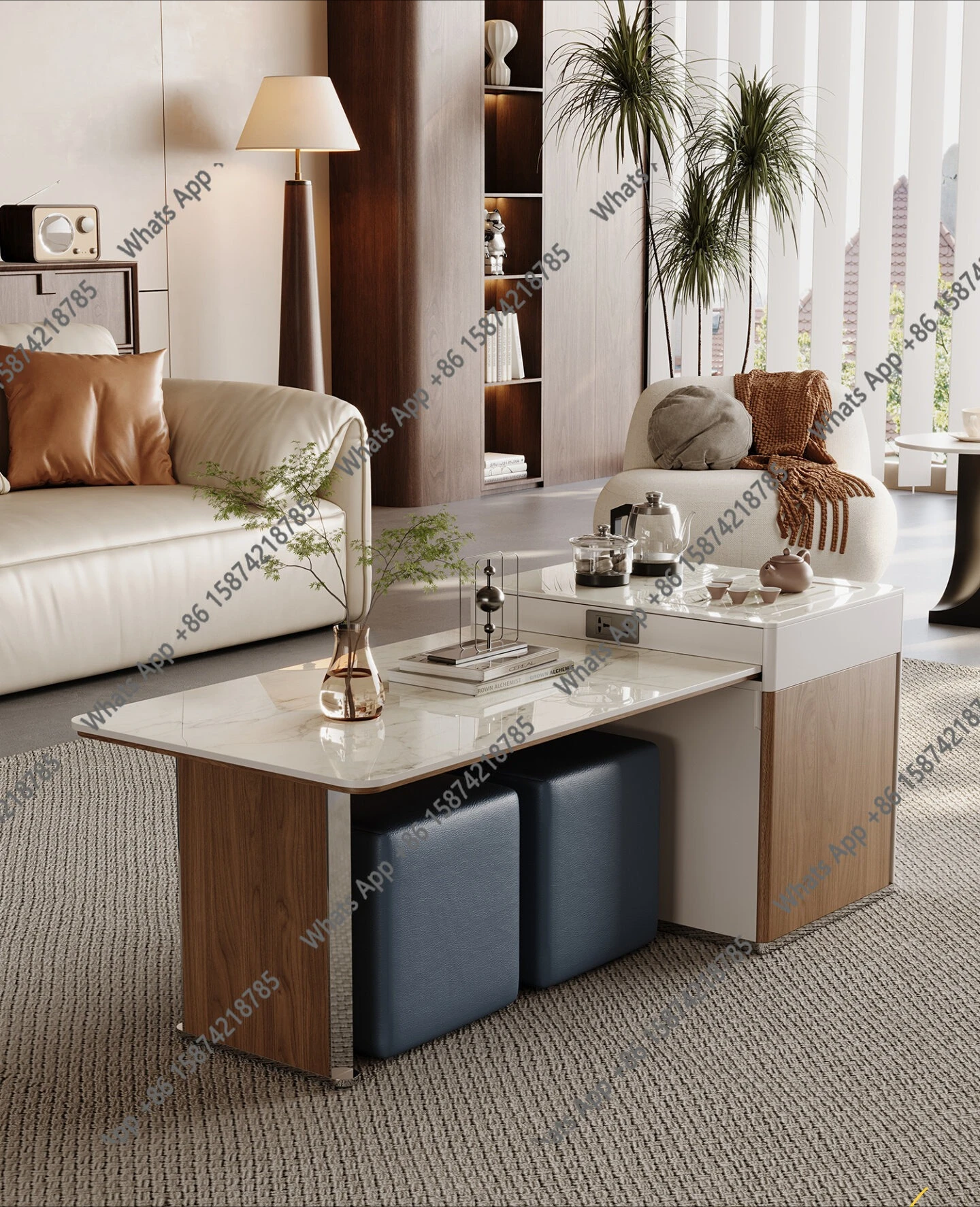 

Ancient microcrystalline stone coffee table in the living room to make tea, integrated telescopic tea table, small apartment hou