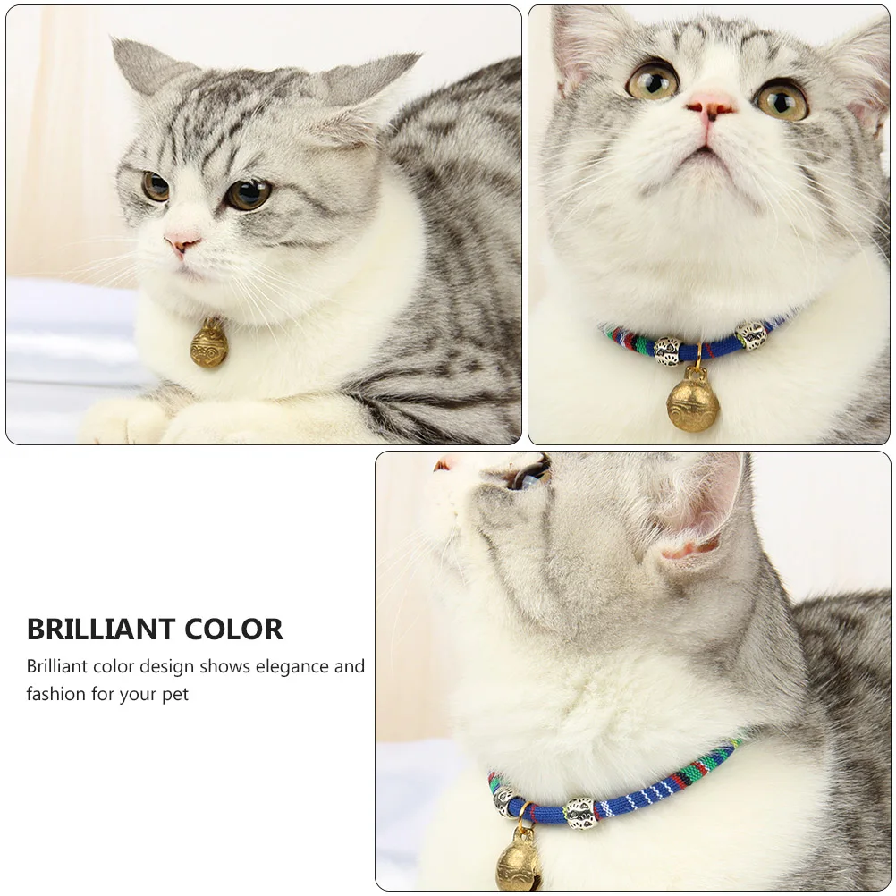 

3 Pcs Cat Collars Bell Adjustable Necklace for Cats Ethnic Copper Pet Supplies Soft Cotton Comfortable Non tightening Design