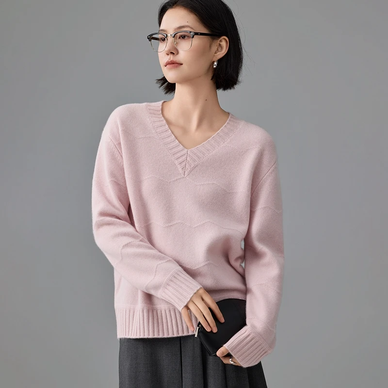 

Кашемировый вязаный свитер с V-образным вырезом, свободный крой, женский, модный, осенне-зимний, новинка, мягкий, теплый, с длинным рукавом, для повседневной носки