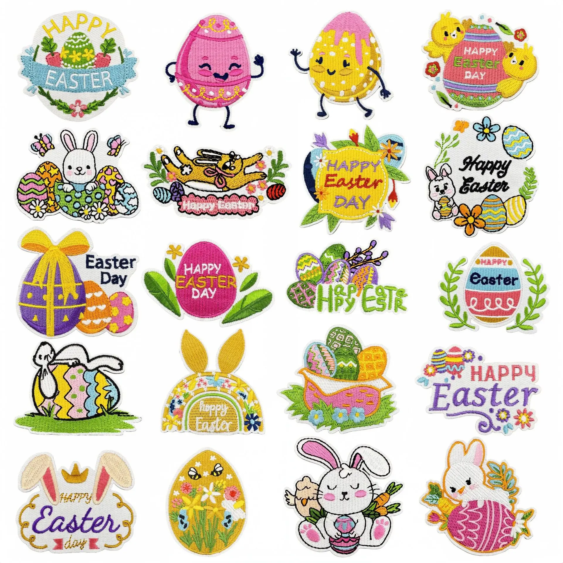 

Easter Egg Embroidery Patches Rabbit Hot Melt Adhesive Patch Embroidered Clothing Stickers Appliques for Clothing Scp