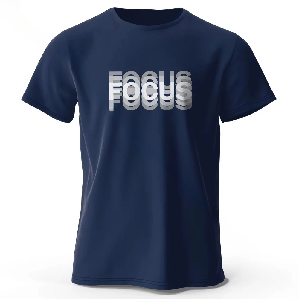 Focus Letter Minimalist Tee Unisex Oversized Lightweight Round Neck Casual Streetwear Tops for Men Women