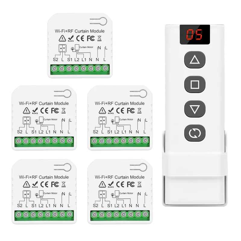 5pcs Wireless Smart Roller Shutter Controller with 1pcs RF Remote Control, Home/Alexa  5 receivers with 1 transmitter