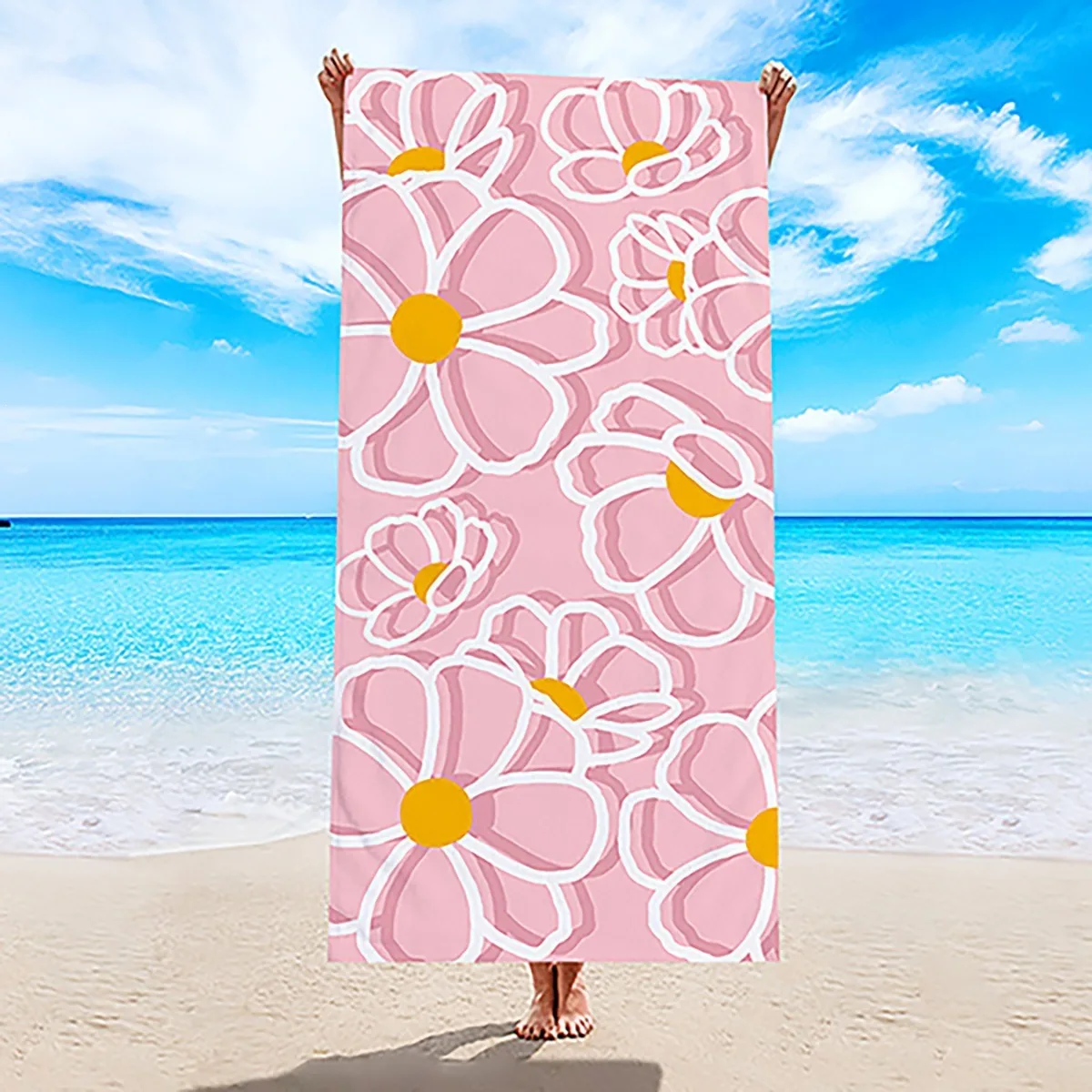 Blue Floral Microfiber Beach Towel Oversized Quick Dry Sand Free Bath Towels Large Lightweight Swimming Blanket Swimwear