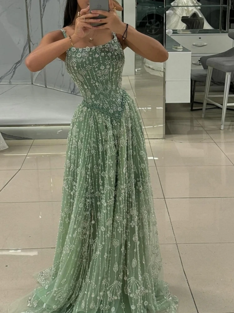 

Customized Sage Green Women Formal Evening Dress Heavy Beading A Line Long Prom Special Occasion Wear Wedding Party Dress 2025