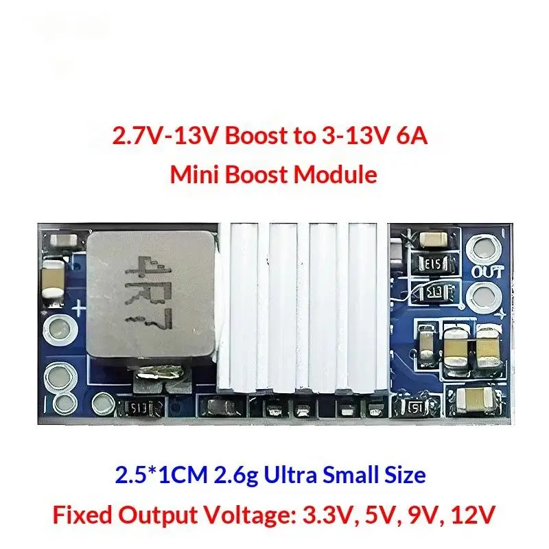 

1Pcs 6A Mini Power Module DC-DC Boost Module 3.3V 5V 9V12V Fixed Output Step-up Converter For Drones RC Models BEC