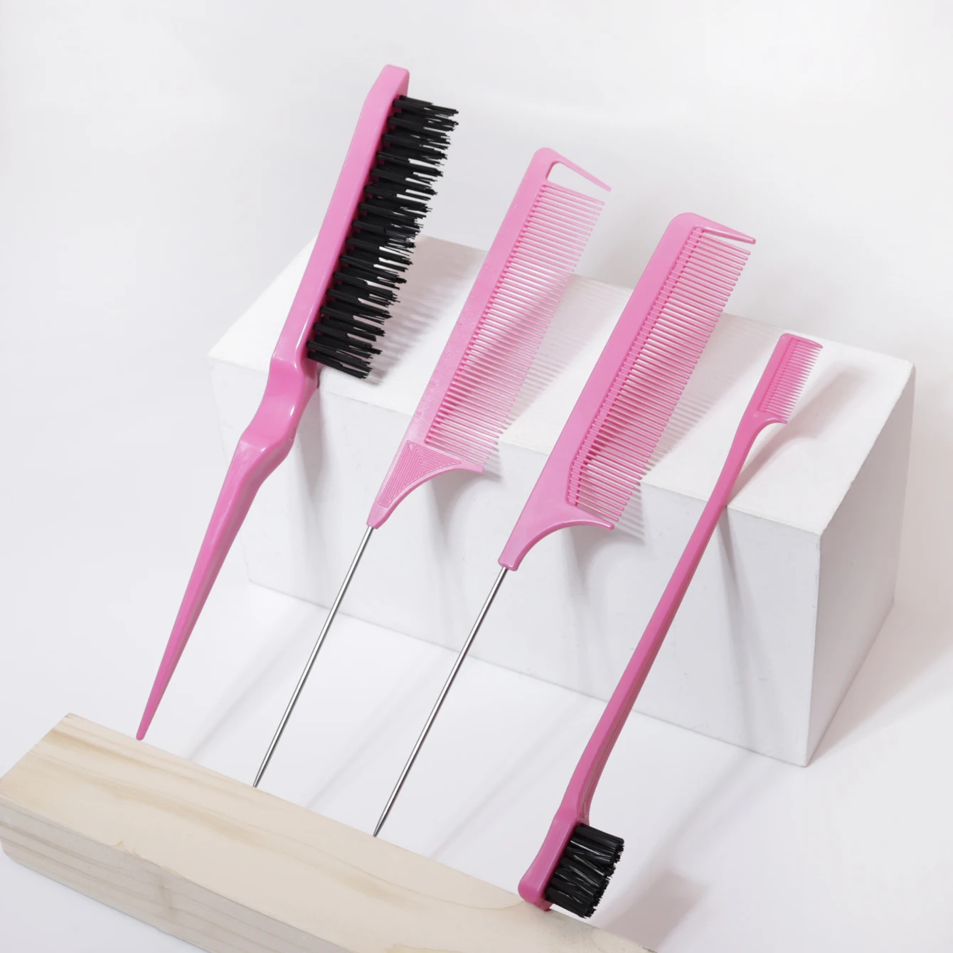 Hairstyle comb styling set of 4pcs, Detangler brush, mouse tail comb edge brush, used for brushing, combing, and cutting hair