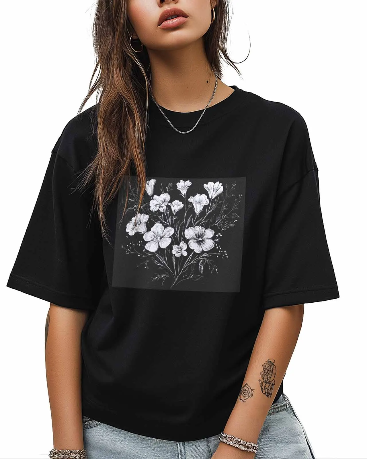 Blumen in Schwarz und Weiß T-Shirt Liebhaber Geschenk Sweatshirt Fitness T-Shirt Kurzarm O-Ausschnitt Kleidung Tops