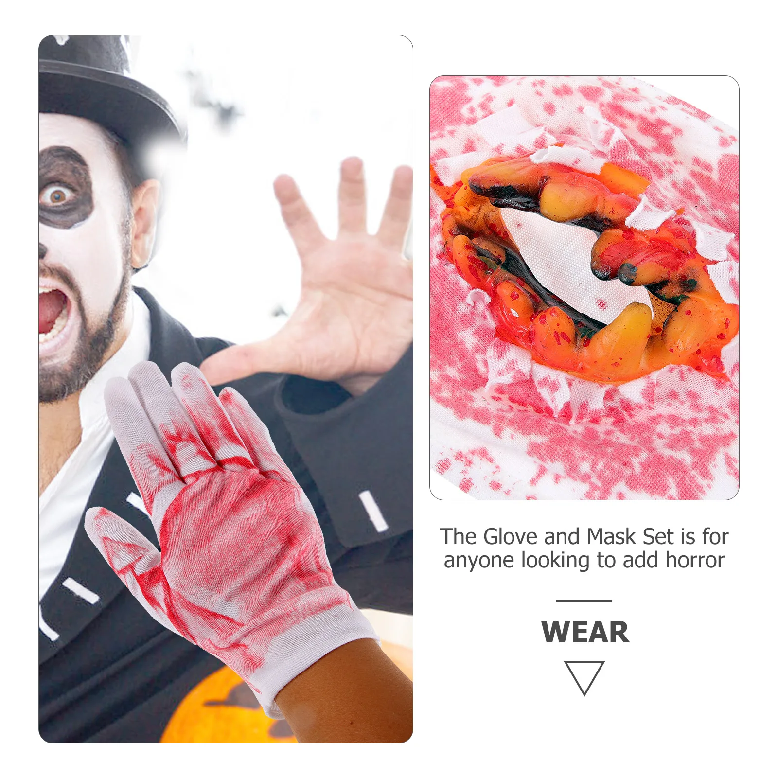 

Vampire Mask Denture Costume Props Halloween Blood Gloves Stained Reusable Cosplay Party Accessories Novelty Halloween Costume