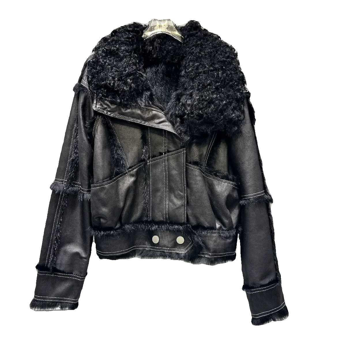 Kurtka z futra królika Thiened, skóra bydlęca, styl uliczny, nowość zimowa dla młodych kobiet w późniejszych latach dwudziestych.