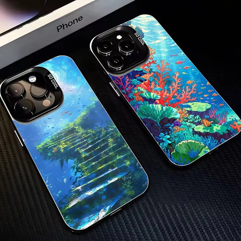 

Seabed World Cartoon Phone Case For iPhone 16,15,14,13,12,11,Mini,Pro,MAX Black Matte Shockproof Cover