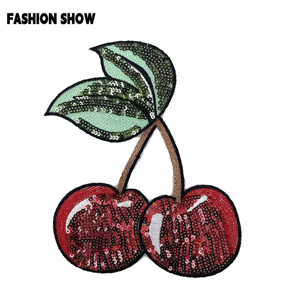 Sequin Cherry Embroidery Patch, Can Be Ironed or Sewn by Hand, Clothing DIY Decorative Patch, Trendy Brand Sweatshirt Decoration Clothing Accessories, Personalized Customization