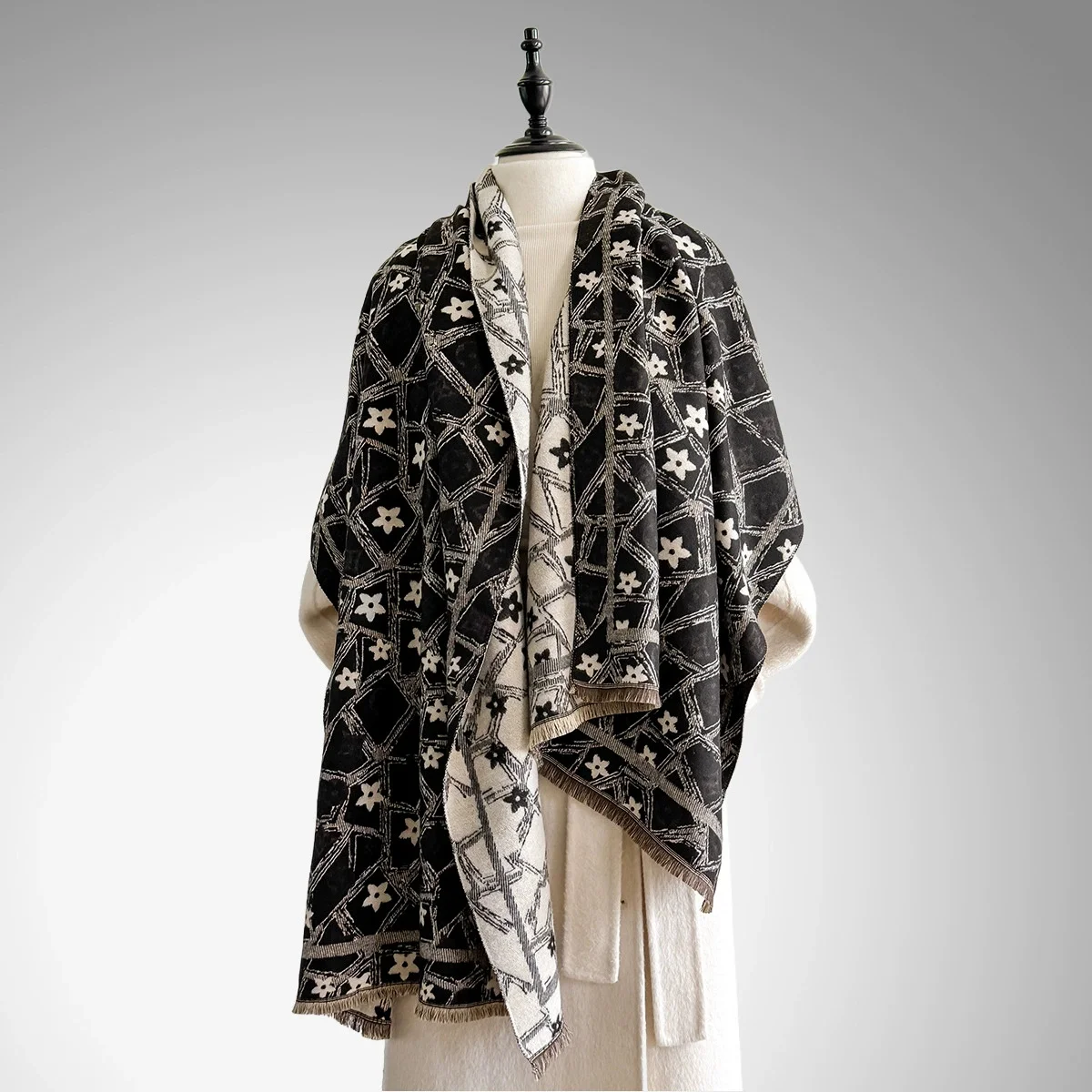 

Женский роскошный шарф из искусственного кашемира, теплое одеяло из пашмины, пончо, модный толстый шаль с принтом на осень-зиму