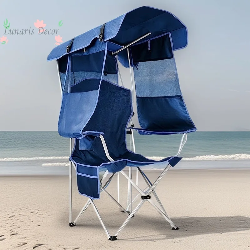 2PCSCross-border custom outdoor folding sunshade chair casual awning fishing chair portable armrest with ceiling beach chair