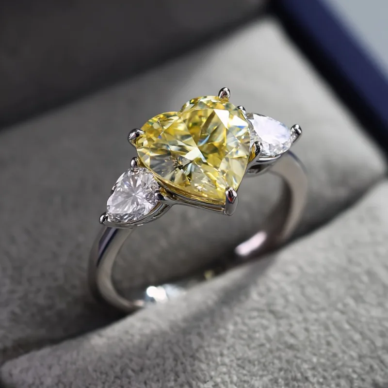 

SGARIT 925 Sterling Silver Heart-shaped Natural Lemon Crystal Ring Women for Wedding Band Bridal Engagement Jewelry