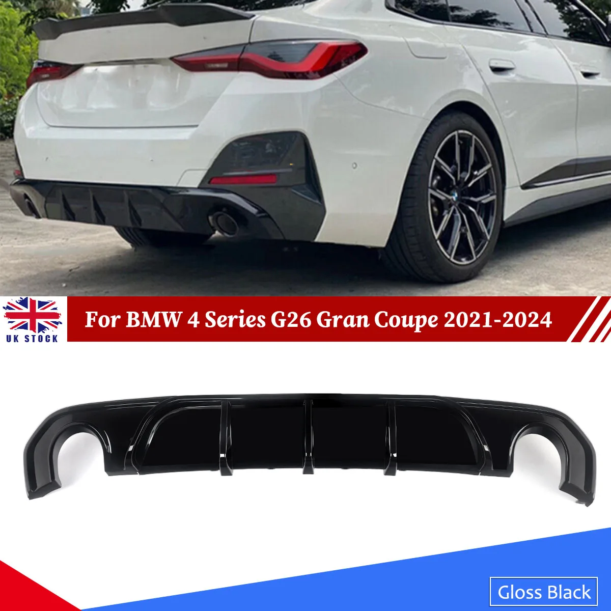 شفة ناشرة المصد الخلفي لسيارة 2021+ BMW 4 Series G26 M Sport 4 أبواب لامعة باللون الأسود #2