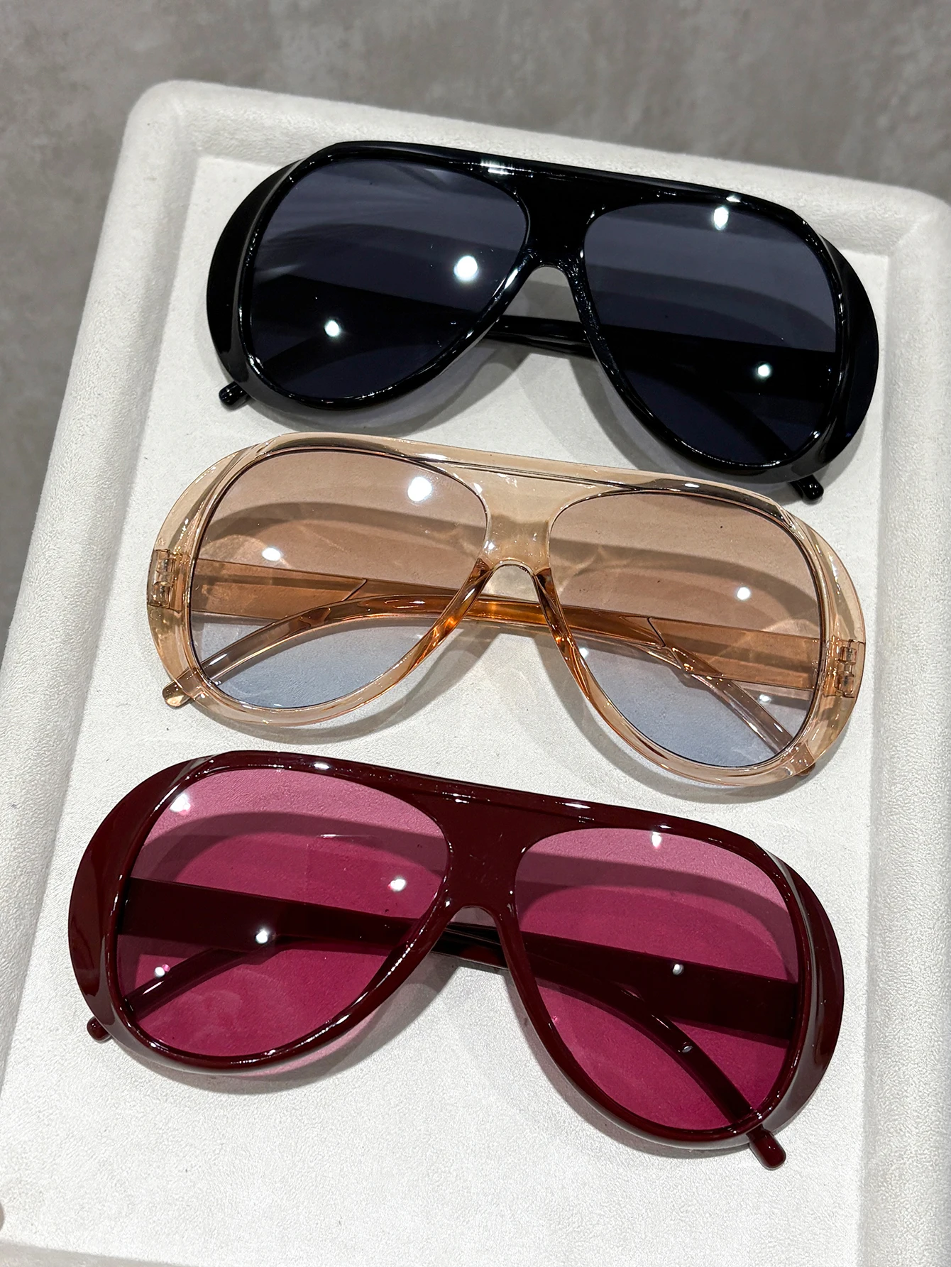 3pcs Women Plastic Oversized Geometric Frame Vintage Sunglasses Set Timeless Fashion Eyewear For Party Outdoor Travel Halloween
