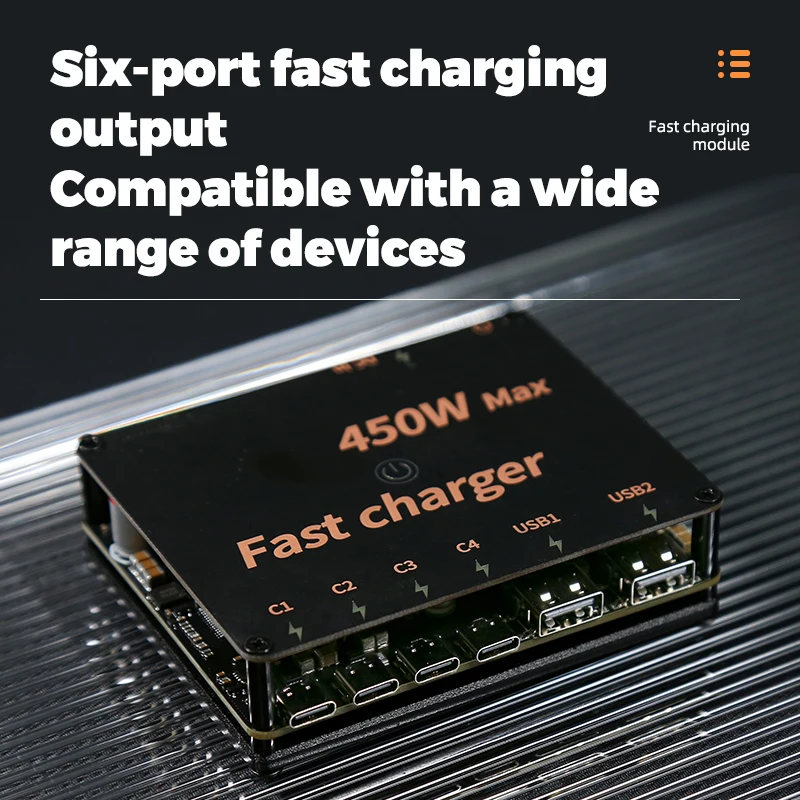 450W Six-way High Power Simple CNC Aluminum Quick Charge Indicator Shell Mechanical Style Fast Charging Desktop Charger