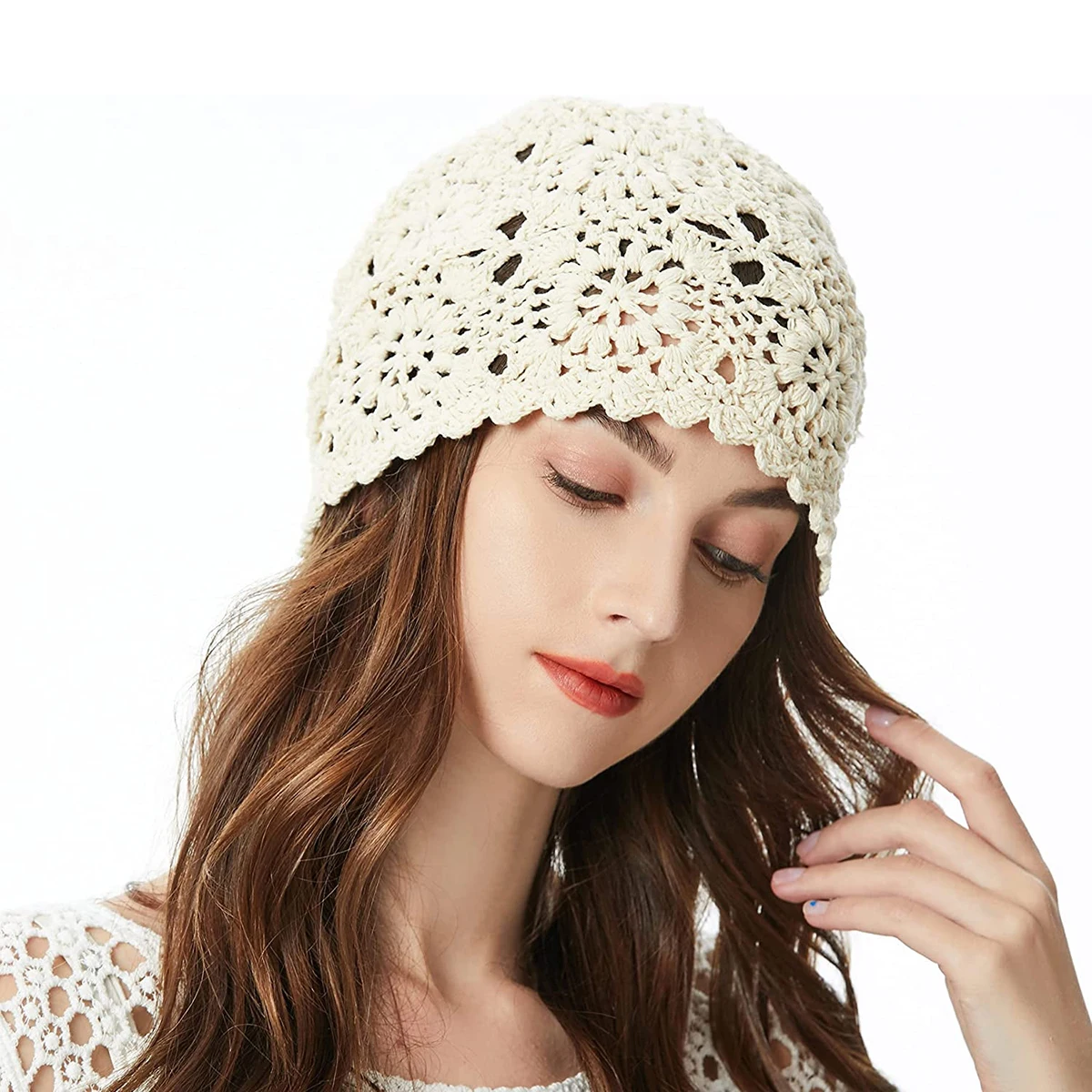 

1 Pc Women Crochet Hat Slouchy Knit Beanie Cotton Handmade Knit Hat Summer Winter Soft Comfortable Floral Skull Cap