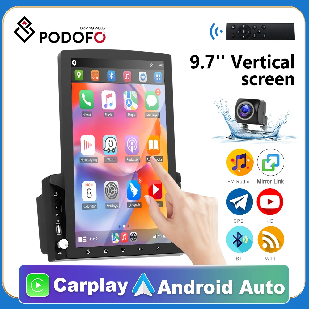 

Podofo Android 2Din Carplay GPS Car Stereo Radio 9.7'' screen Car MP5 Player with Bluetooth WIFI GPS FM Radio Receiver