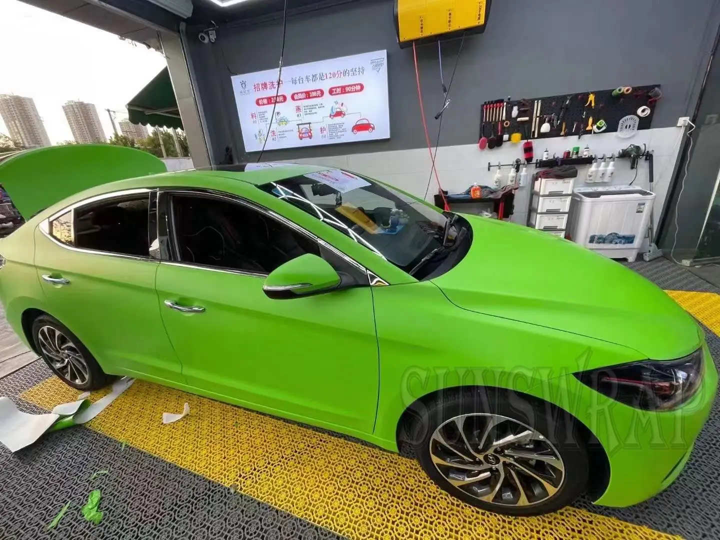 Green Car Satin Matt Wrapping Vehicle Wraps ONE Roll 5x59ft ( Low tack glue high quality ) Air Release Technology