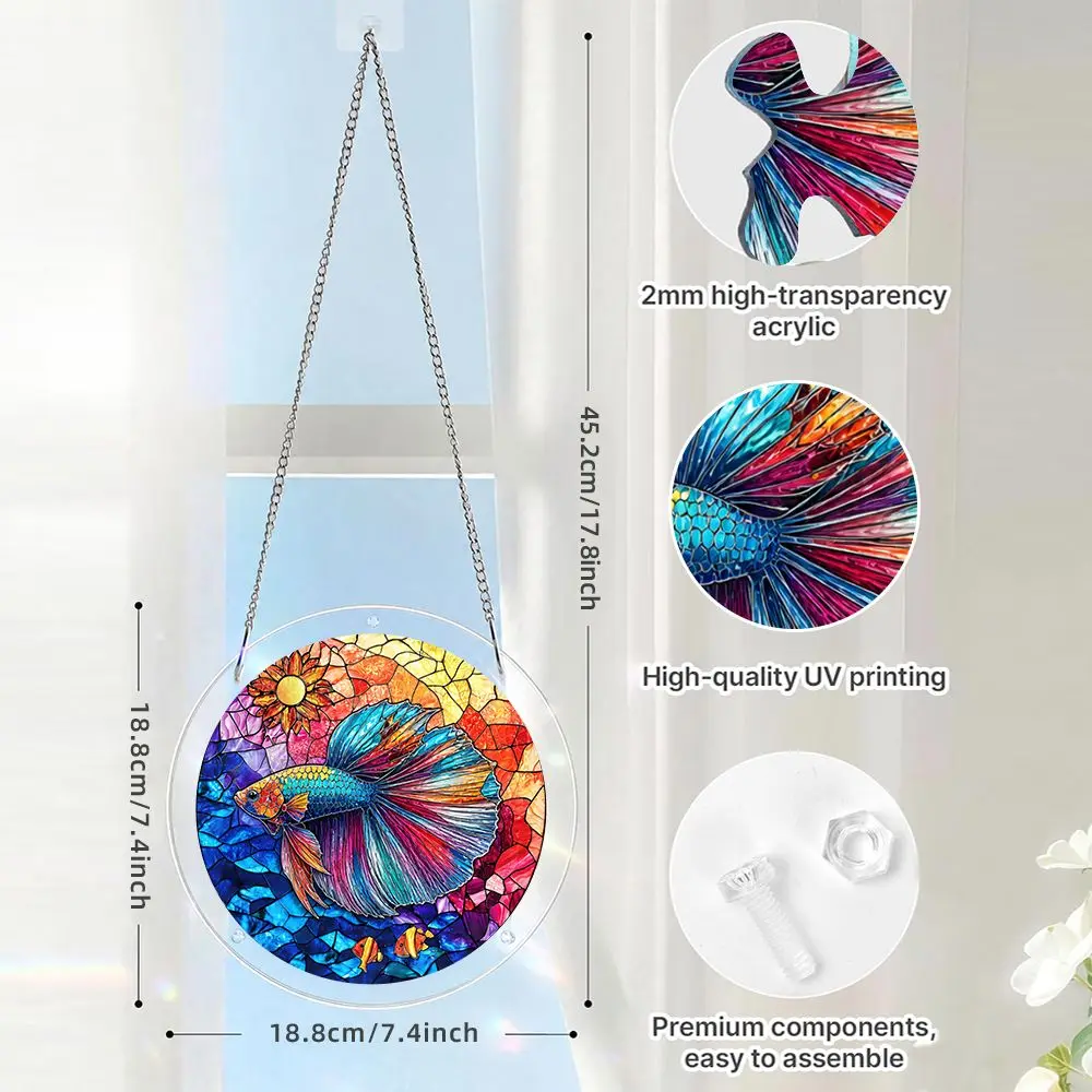 Betta Fish Stained Glass Style Acrylic Puzzle Garden Suncatcher, 57 Pieces Acrylic Jigsaw Puzzle Ornaments For Window Hanging