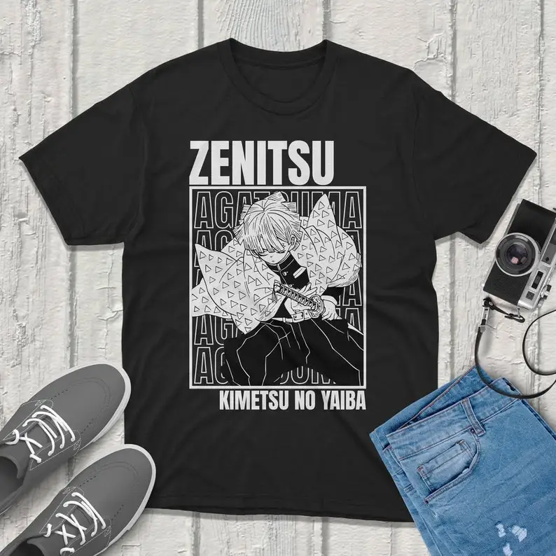 Zenitsu Agatsuma Kimetsu no Yaiba Demon Slayer T-Shirt Anime Graphic Tee Vintage Streetwear Unique Design Perfect for Gamers