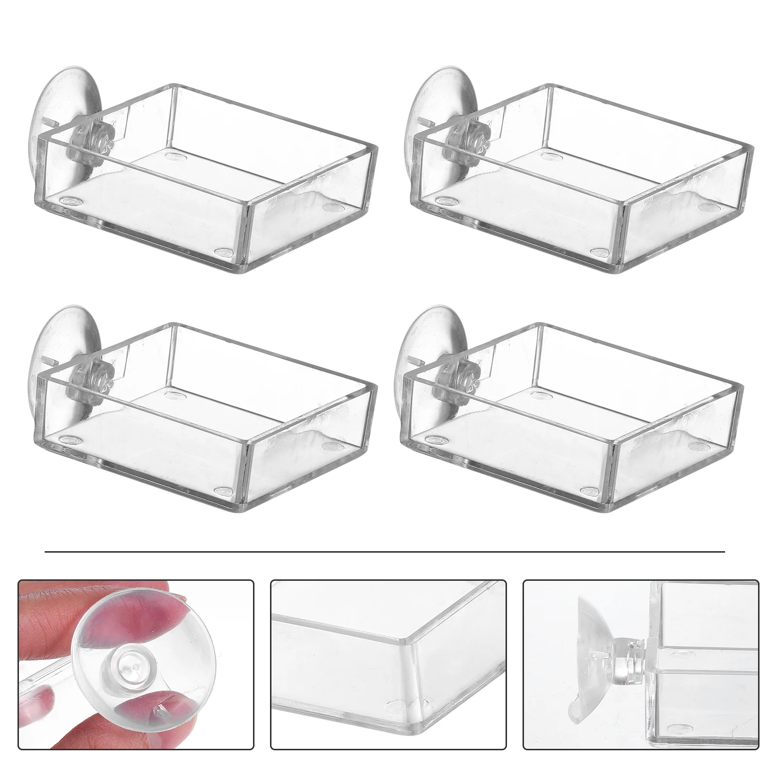 4 Pcs Aerial Feeding Bowl Fish Tool Tray with Suction Cup Home Shrimp Tank Simple Structure Feeder Aquarium Acrylic