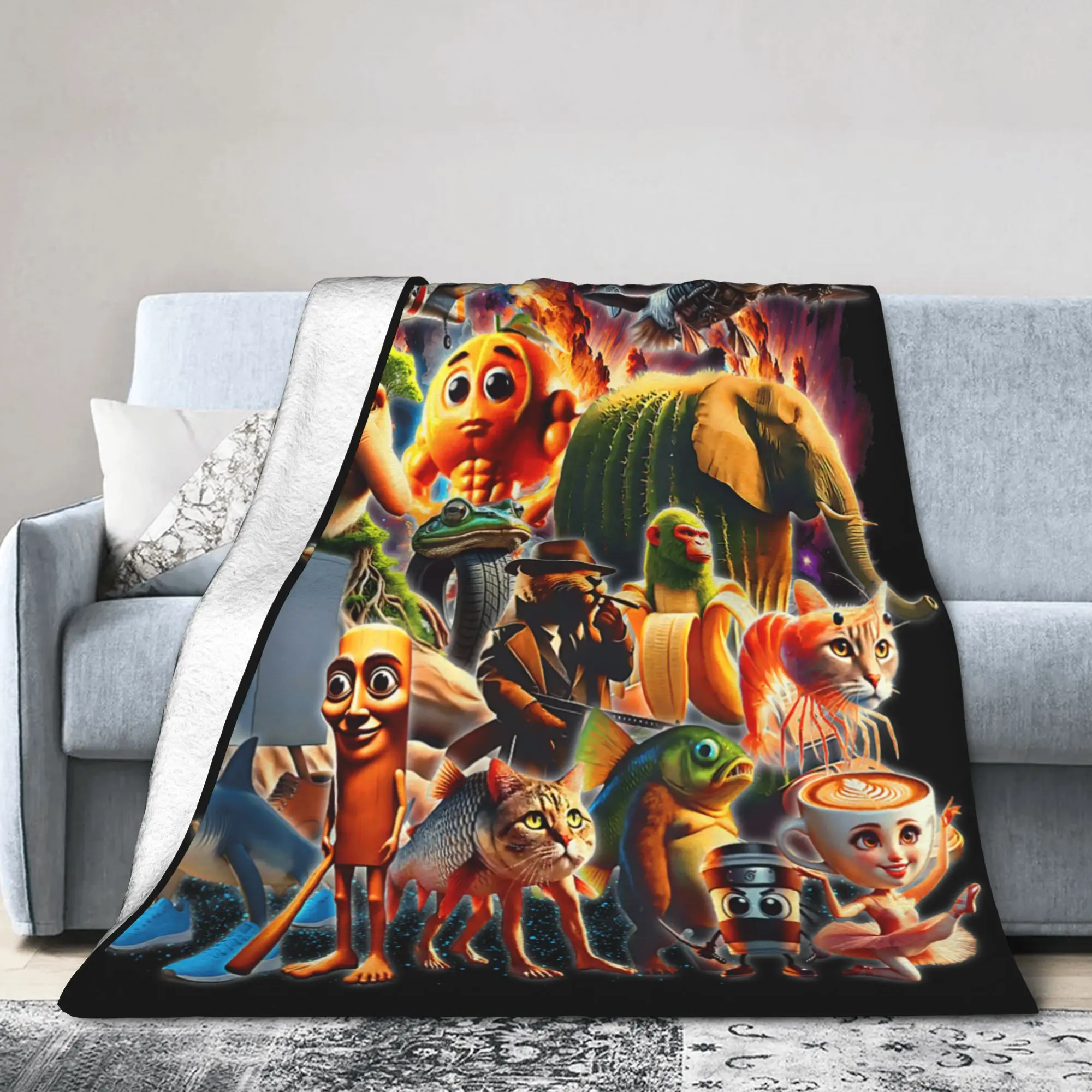 Italian Brainrot Al Generated Animals Blanket Fleece Textile Decor Gen Z Multifunction Ultra-Soft Throw Blanket Bed Rug Piece