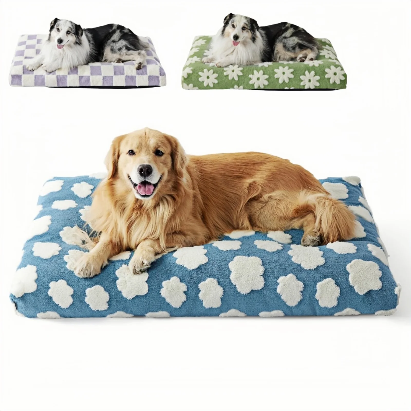 Large Dog Bed-Thick Shredded Chopped Foam Pet Bed Dog Bed Indoor with Removable Cover Cute Modern Fuzzy Plush & Anti Slip