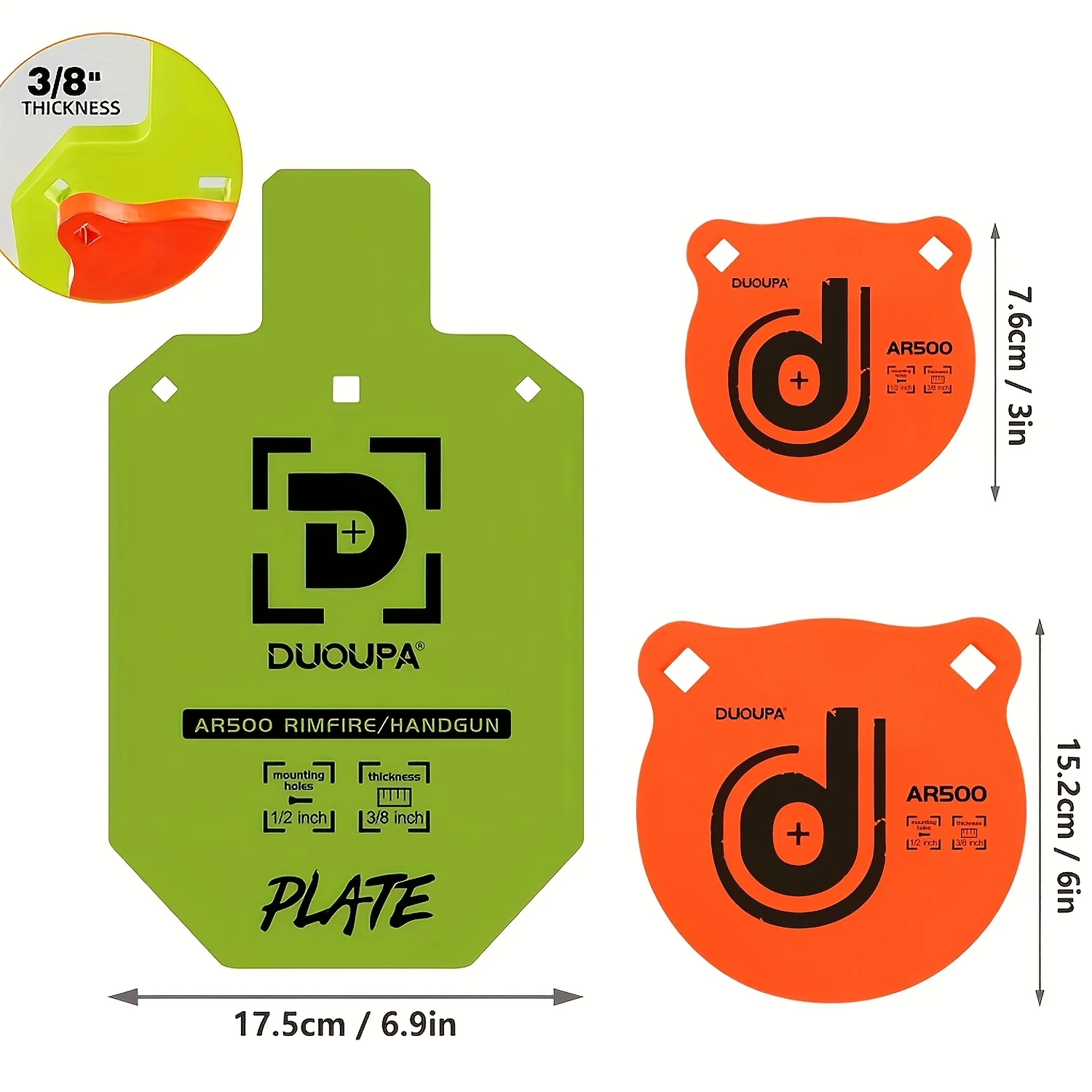 Cible de tir en acier AR500 avec revêtement haute visibilité - Ensemble d'accessoires en option pour l'entraînement en extérieur et la chasse