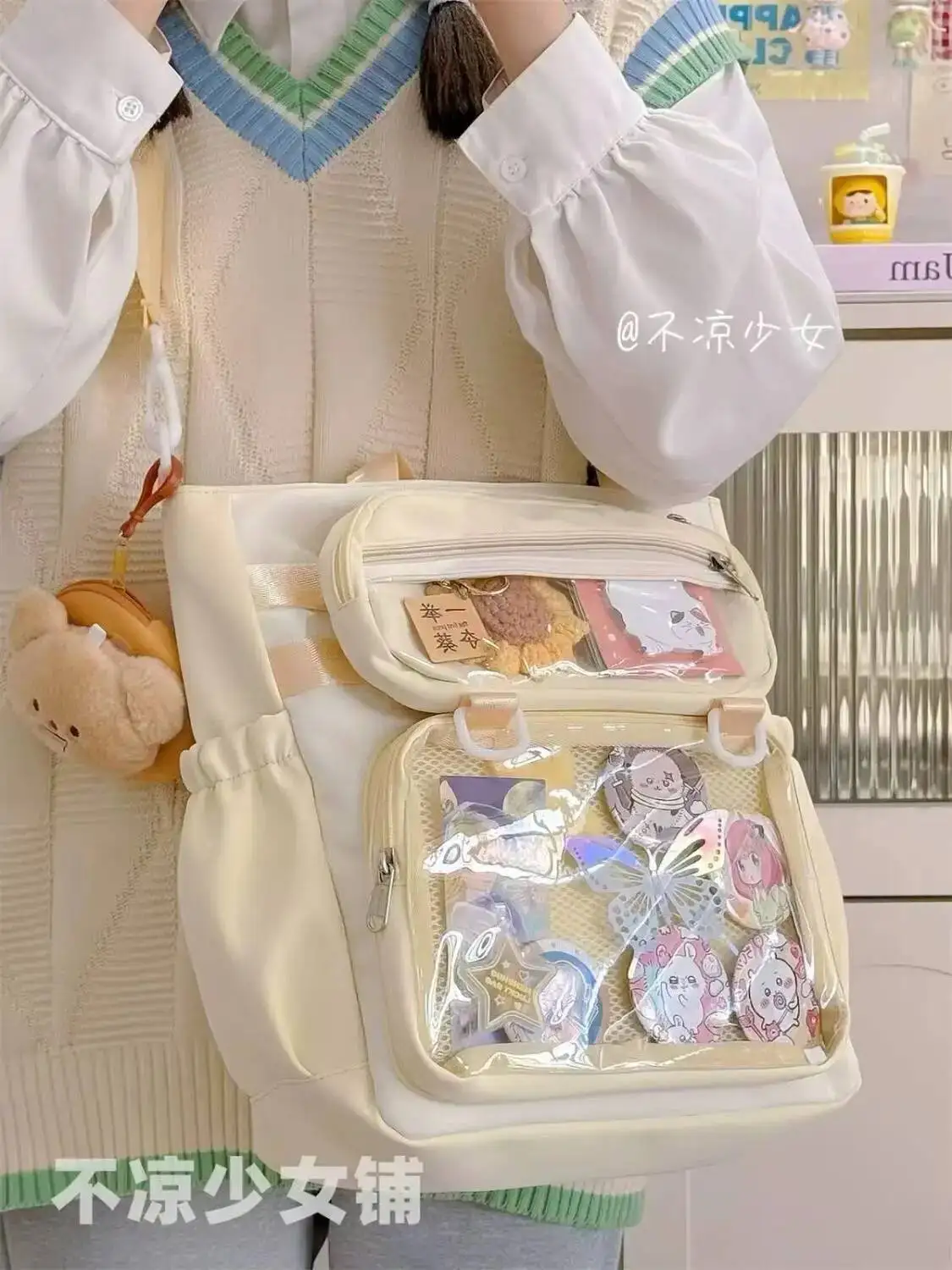 Bloom Transparent Blue Ita Handbag Women Anime Portable Large Capacity Shoulder Tote Bag Female Nylon Crossbody Bags Girls