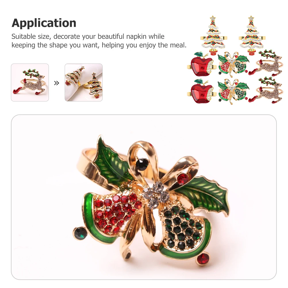 

8 Pcs Christmas Napkin Rings Decorative Dinner Table Serviette Paper Buckles Napkins Holders Practical Delicate