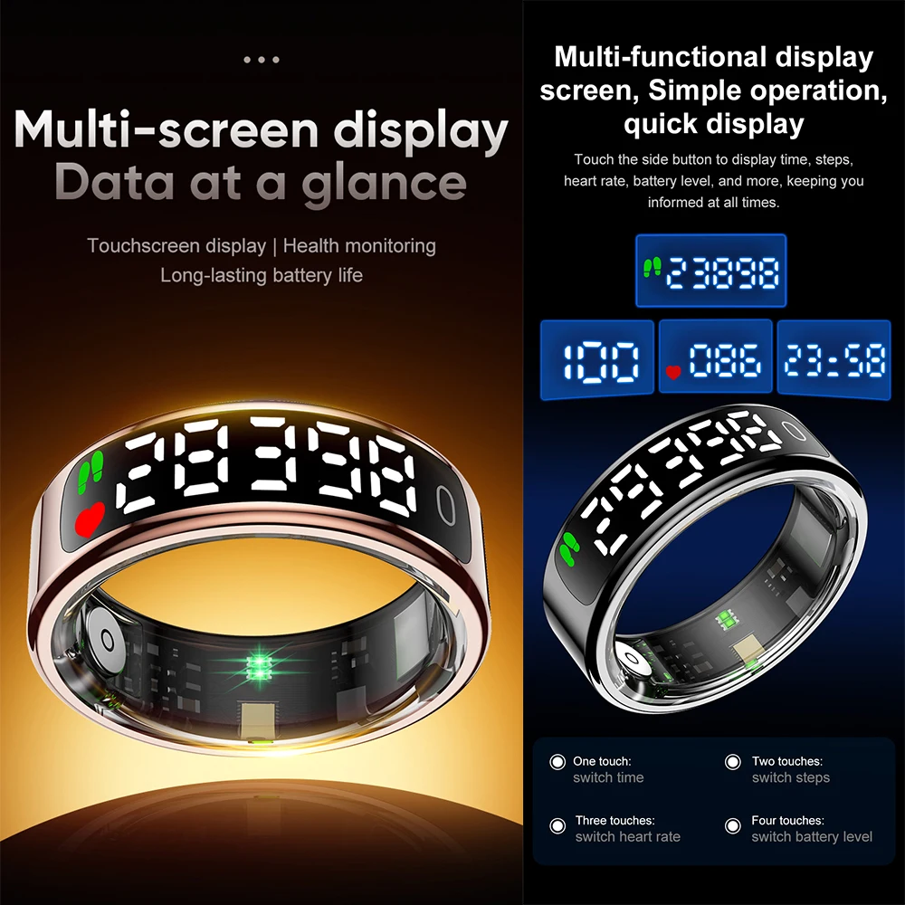 R13 ผู้ชายผู้หญิงสมาร์ทแหวนหน้าจอสแตนเลส 5ATM กันน้ําฟิตเนสแหวน Heart Rate เลือดออกซิเจน Sleep Monitor