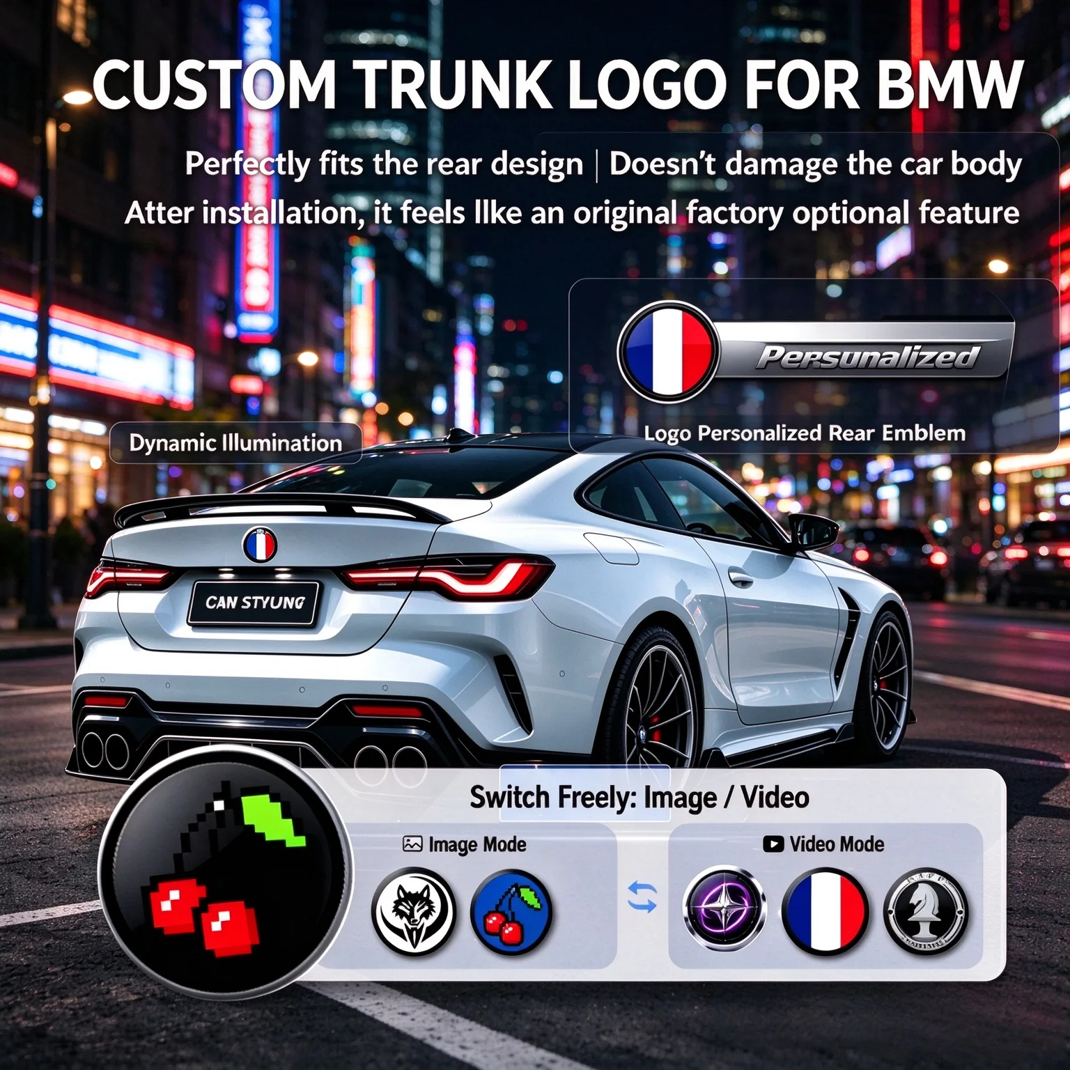 Auto parts, tools, car stickers. Ultra-thin high-definition LED waterproof dynamic vehicle logos that can be customized for BMW.