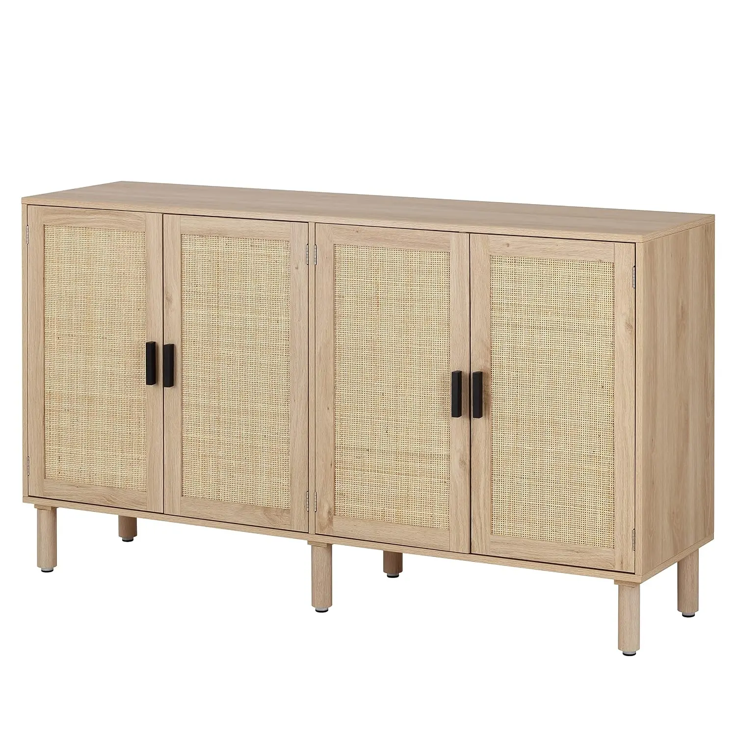 4-Door Rattan Sideboard Cabinet, Kitchen Storage Cupboard Console, Boho Home Bar Accent, 62.3x15.7x34.6 Inches, Customized