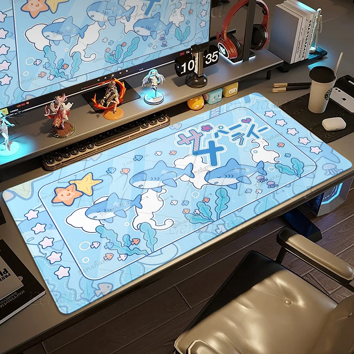 Cartoon Sky Blue Shark Mouse Pad Computer PC Gamer XXL Non-slip Keyboard Ocean Gaming Accessories HD Large Kawaii Japanese Mats
