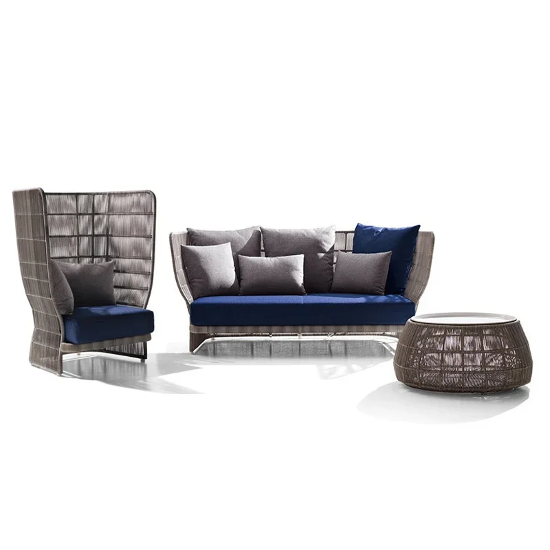 

2025 First-rate Rattan outdoor leisure sofa courtyard garden villa club furniture double outdoor rattan chair combination modern