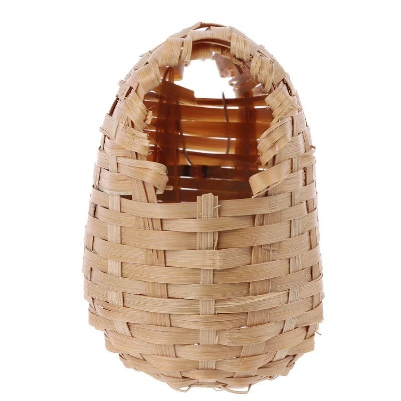 F92B Small Bird Nest with Metal Hook Hand-Woven Bird Eco-friendly Natural Bamboo