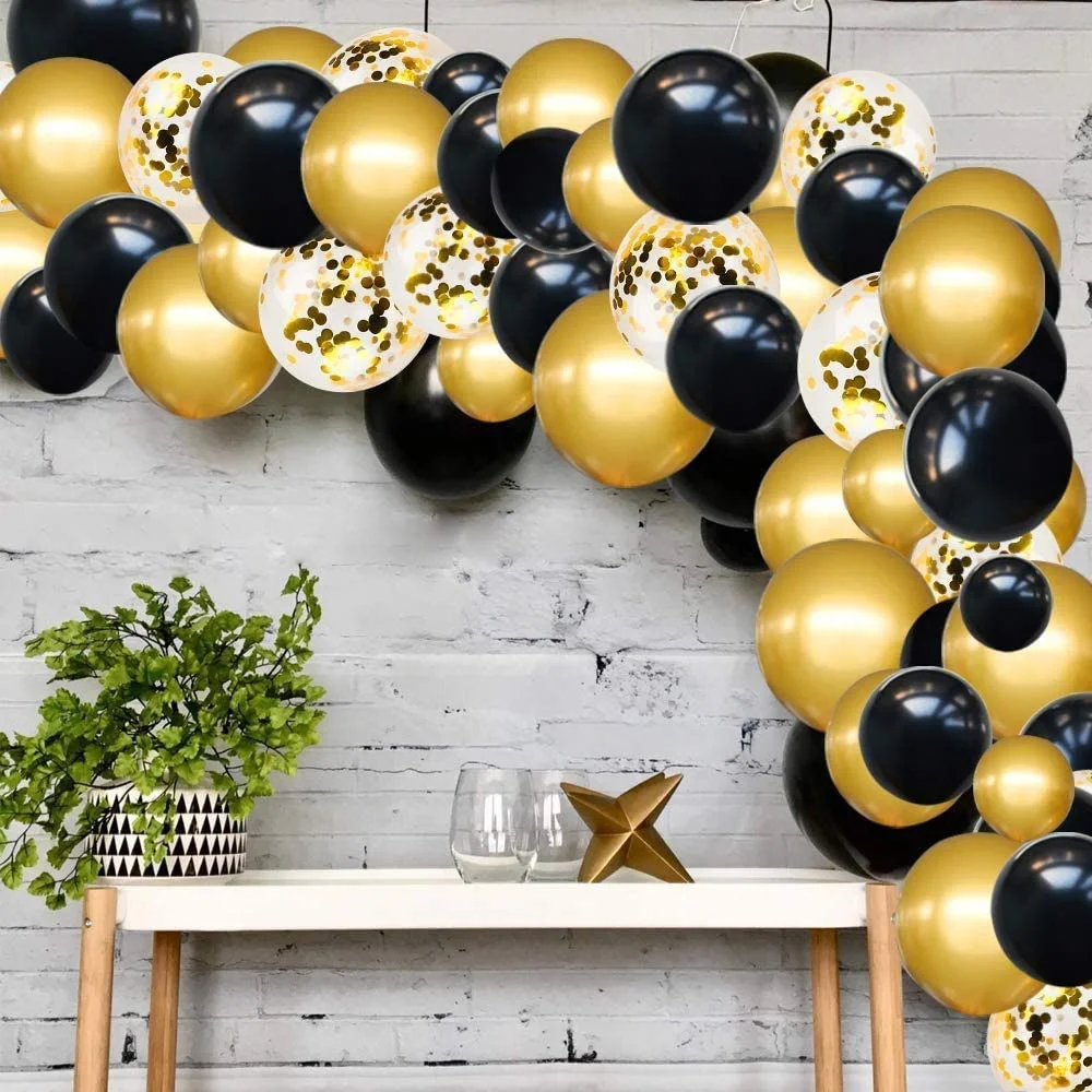 Black and Gold Balloon Garland Arch Kit for for Guys Balloons 112 pcs New Years Clear 1920s Gatsby Prohibition Wizard Party