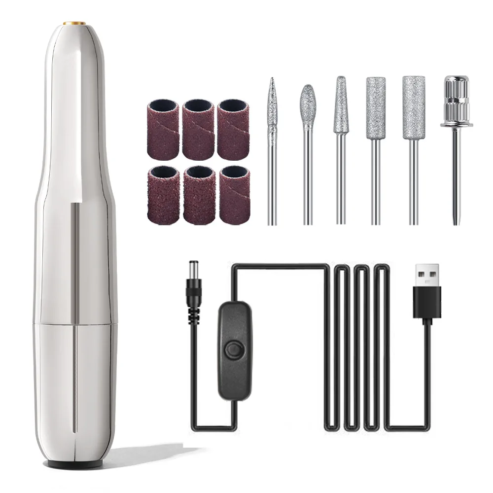 

Мини-дрель для ногтей, USB-пилочка для ногтей, шлифовальная машина для дизайна ногтей, набор инструментов для полировки маникюра и педикюра с 6-битовыми аксессуарами