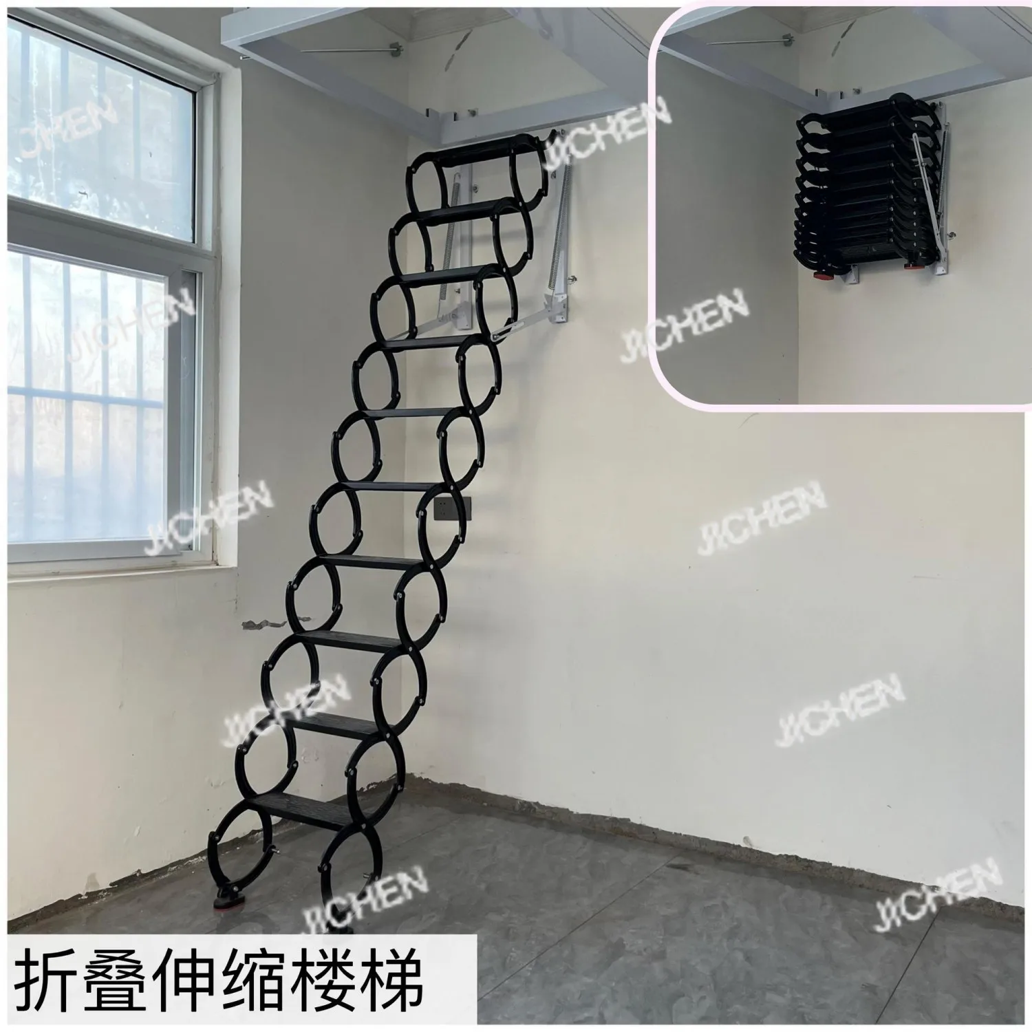 

JC Wall hanging telescopic stairs Indoor loft telescopic stairs Folding and lifting invisible stairs