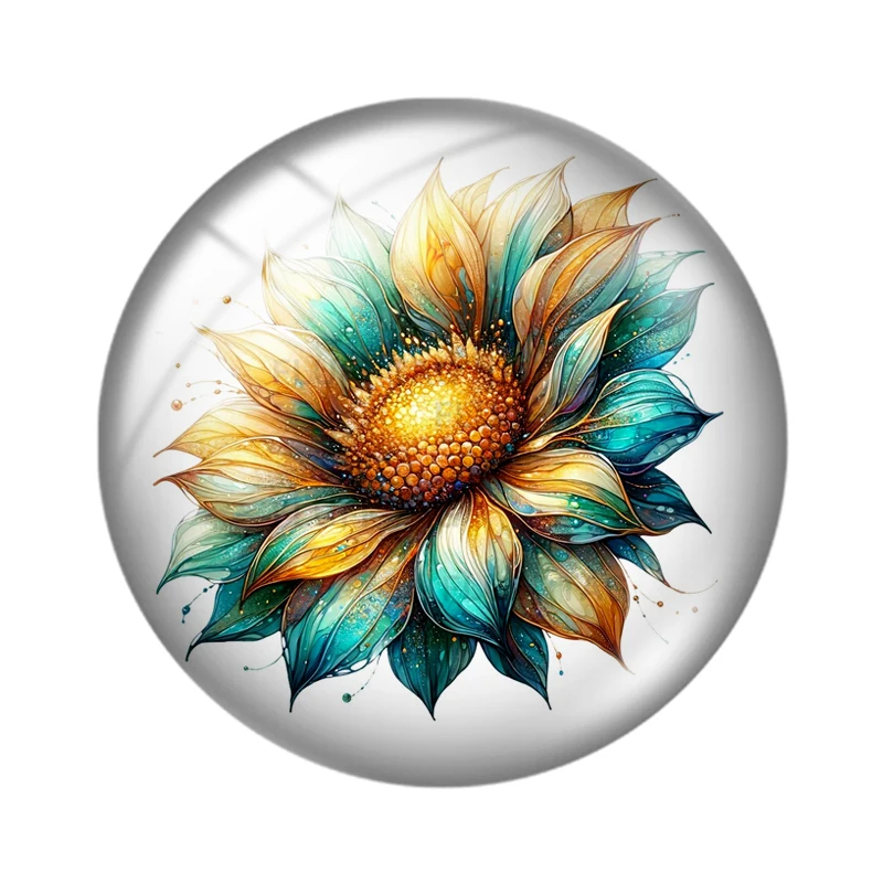 Sunflower alcohol ink clip art 10pcs 12mm/16mm/18mm/25mm Round photo glass cabochon demo flat back Making findings