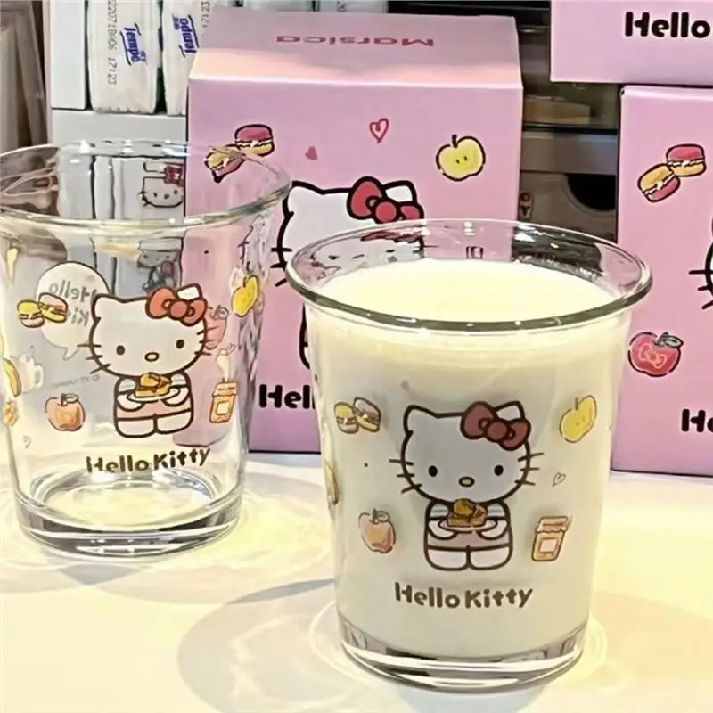 

Kawaii Sanrio Hello Kitty Household Water Cup Niche Simple High Appearance Level Transparent Glass Coffee Cup Girl Gift