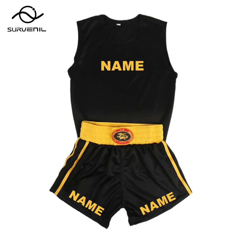 Boxing Shorts and Singlet Set Custom Muay Thai Shorts Men Women Kids MMA T Shirt Wushu Sanda Fighting Kickboxing Training Pants