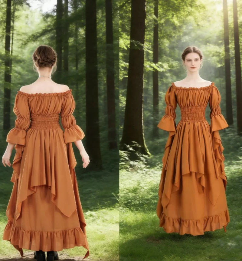 

Женское средневековое готическое платье ведьмы в стиле Ренессанс, винтажный костюм на Хэллоуин - длинное бархатное платье в пол