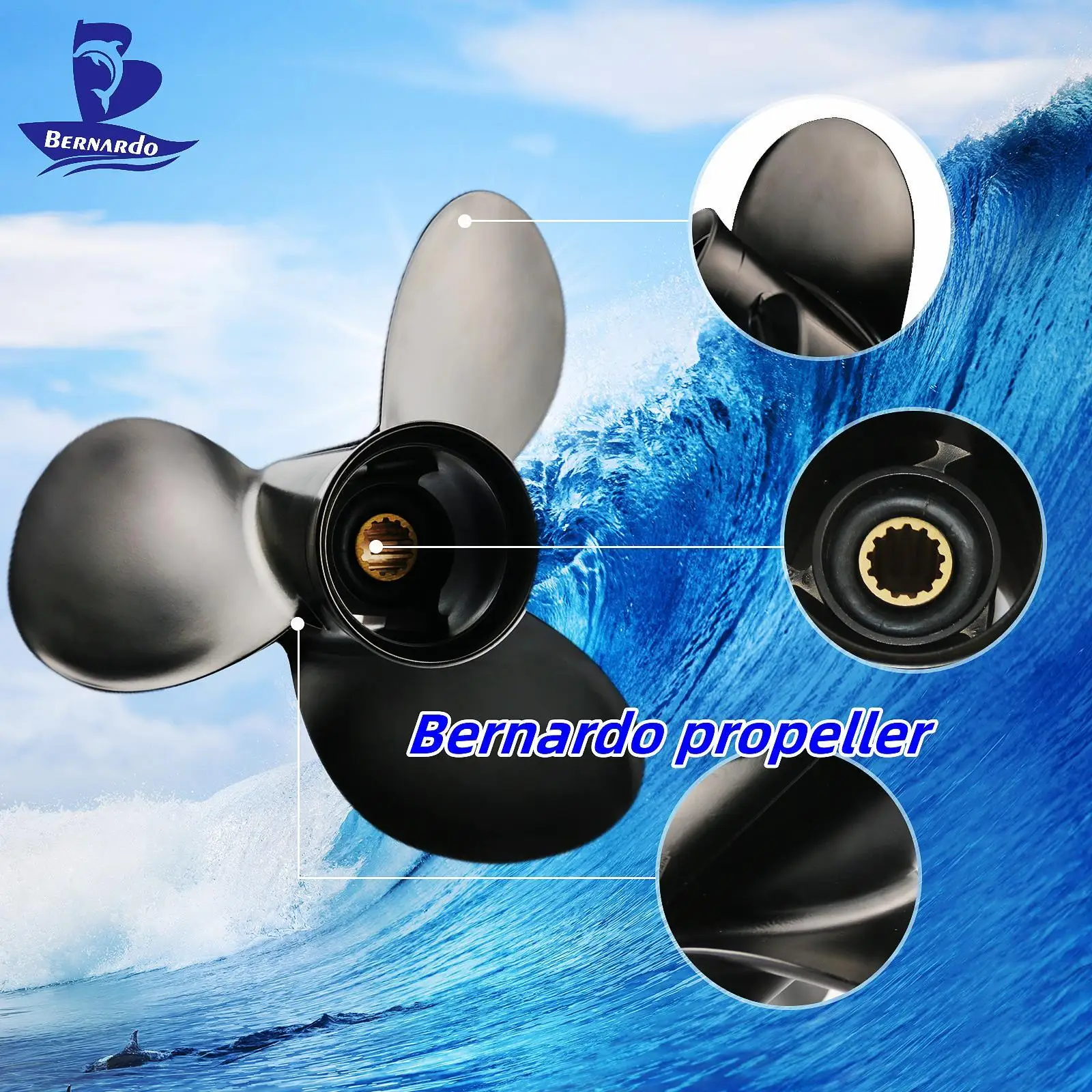 Bernardo Boat Propeller Fit Suzuki 11 3/8X14 Outboard Engines 35 40 50 55 60 65HP Motor Aluminum Screw 3 Blades 13 Tooth Spline